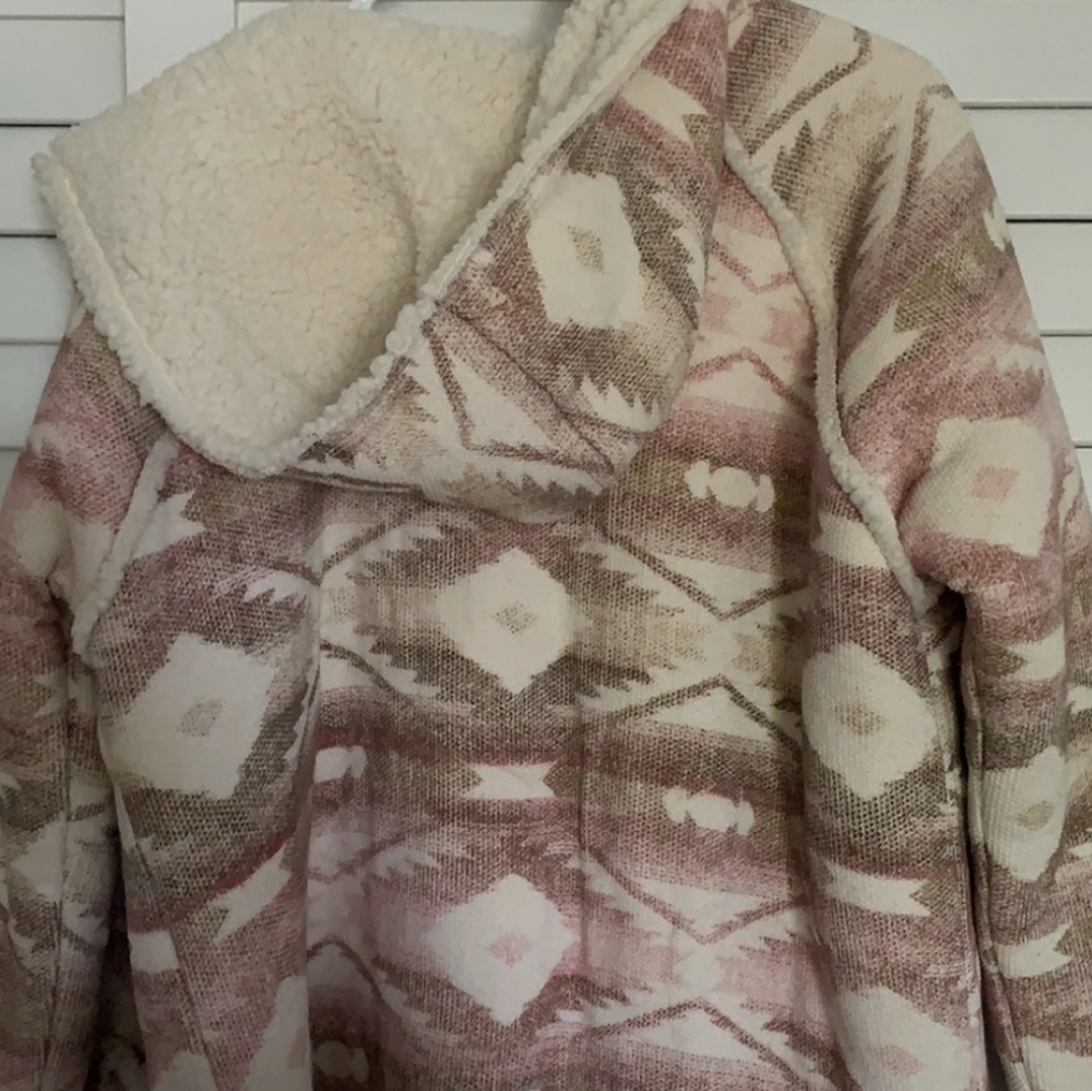 Billabong Pink and Cream Hooded Sherpa Jacket - Picture 3 of 6